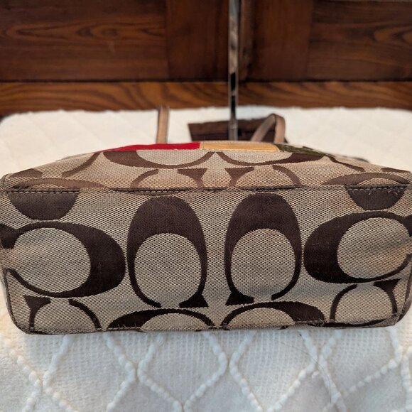 COACH Khaki Signature Legacy Rainbow Stripe Gold Leather Shoulder Tote F15588 - Picture 6 of 12